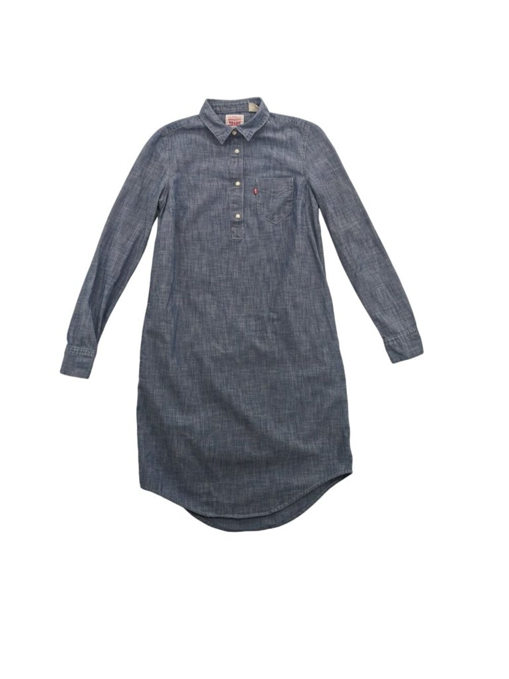 Levis Chambray Shirt Dress Denim Popover Button Front Minimalist Resort XSmall